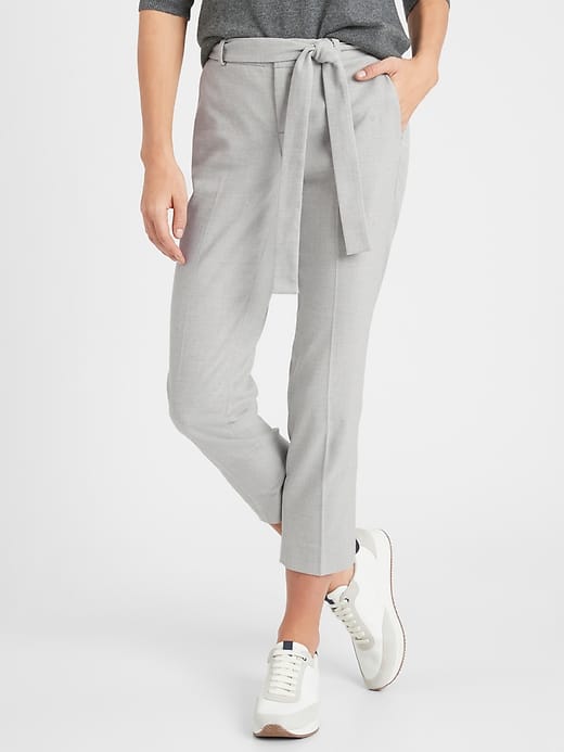 Petite Avery Herringbone Tie-Waist Tailored Ankle Pant | Banana  display picture 1