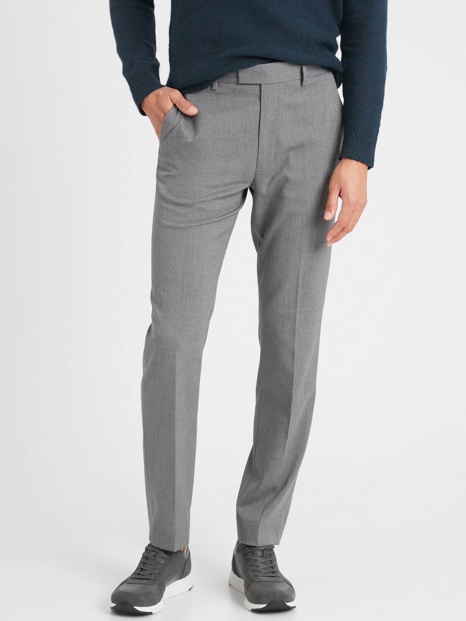 Slim-Fit Wrinkle Resistant Grey Texture Pant