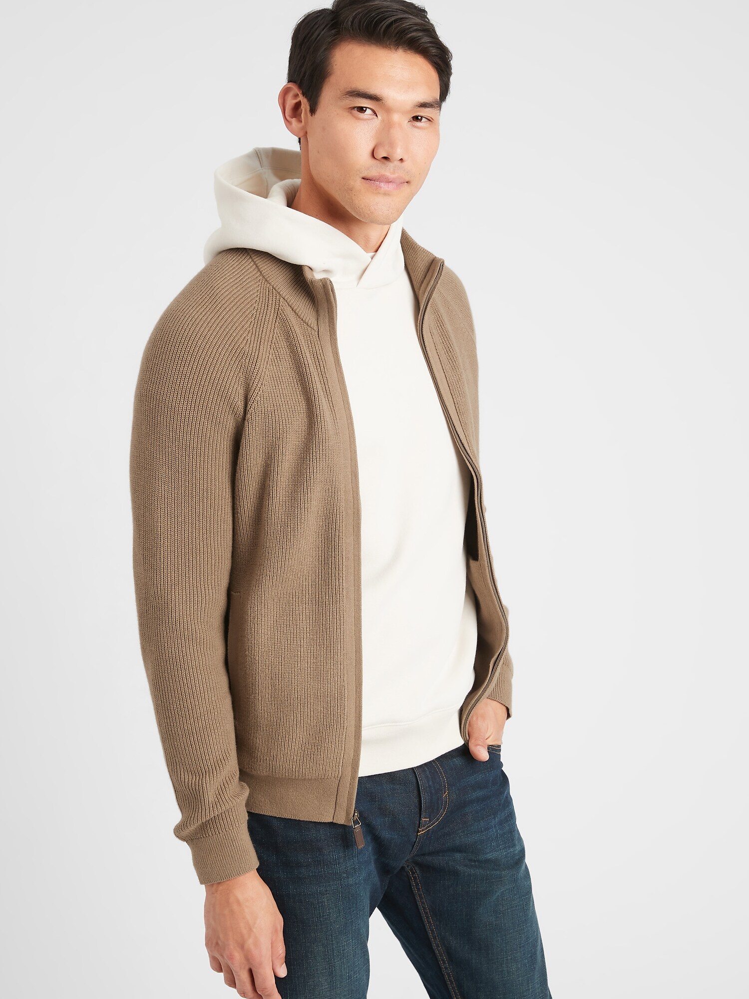 Ribbed Mock-Neck Sweater Jacket