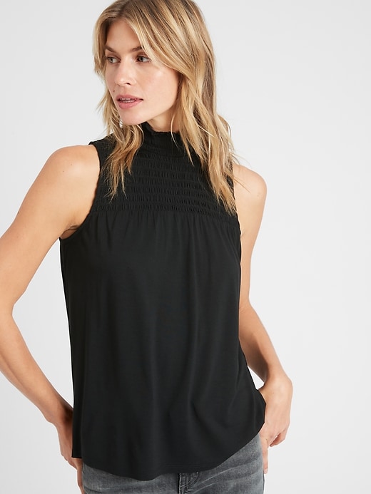 Smocked Mockneck Tank