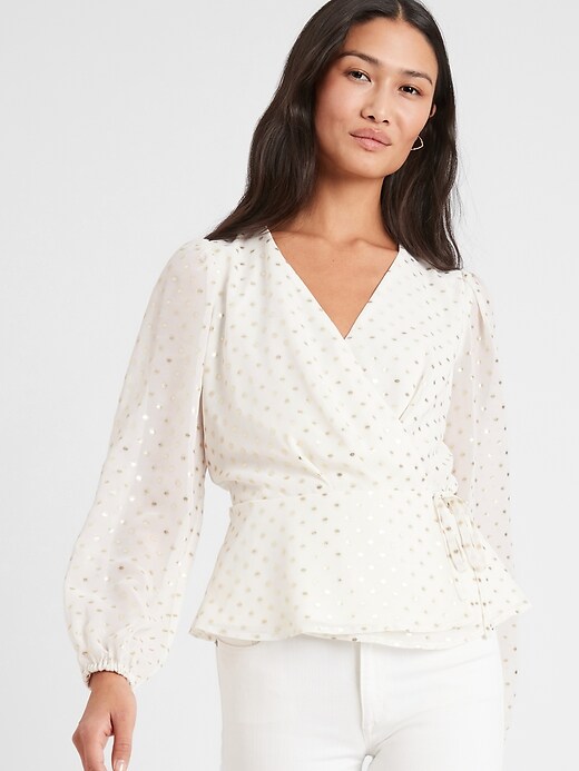 white polka dot wrap top