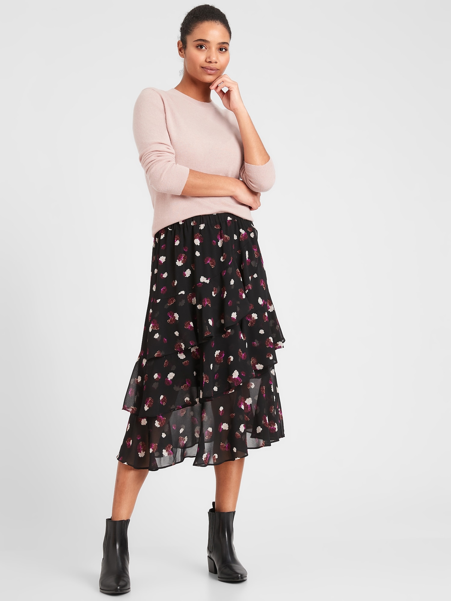 Petite Ruffle Midi Skirt