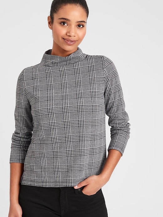 Plaid Mock-Neck Top Banana Republic Factory