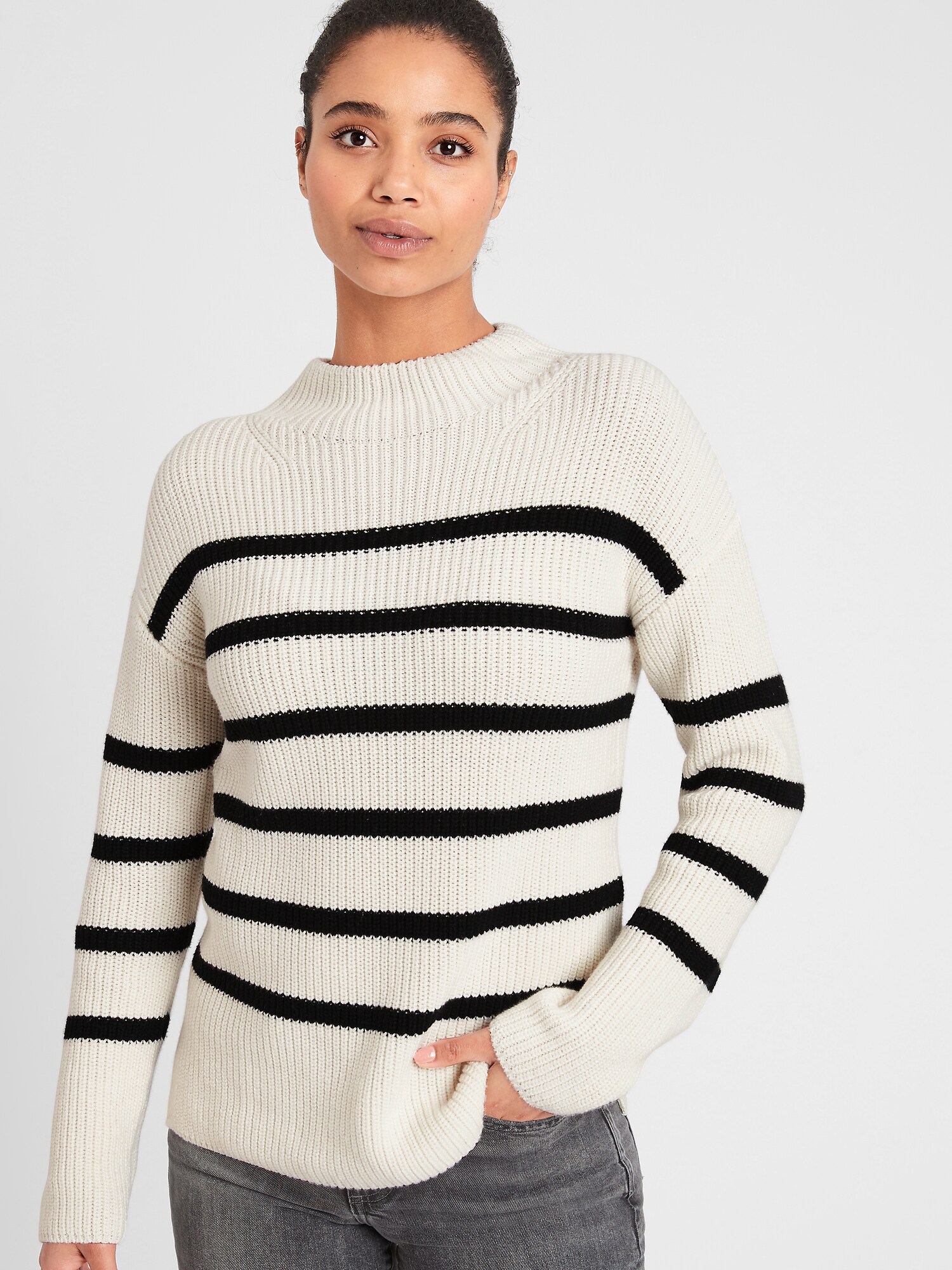 Textured Striped Mock-Neck Sweater