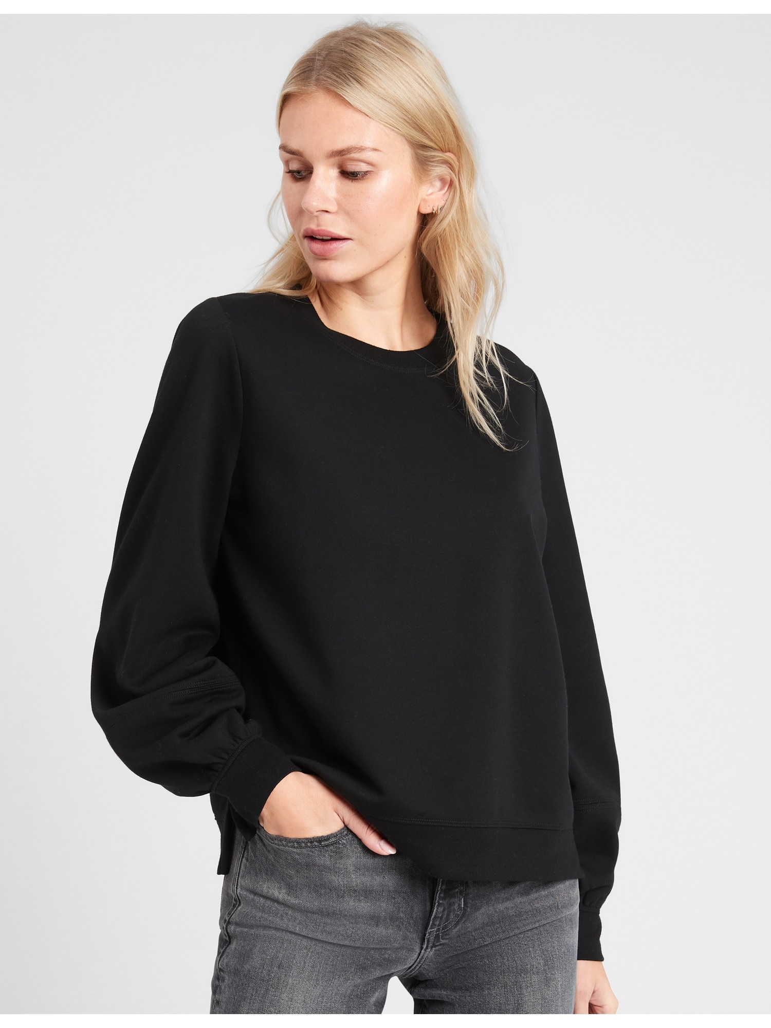 Petite Lantern-Sleeve Fleece Sweatshirt | Banana Republic Factory