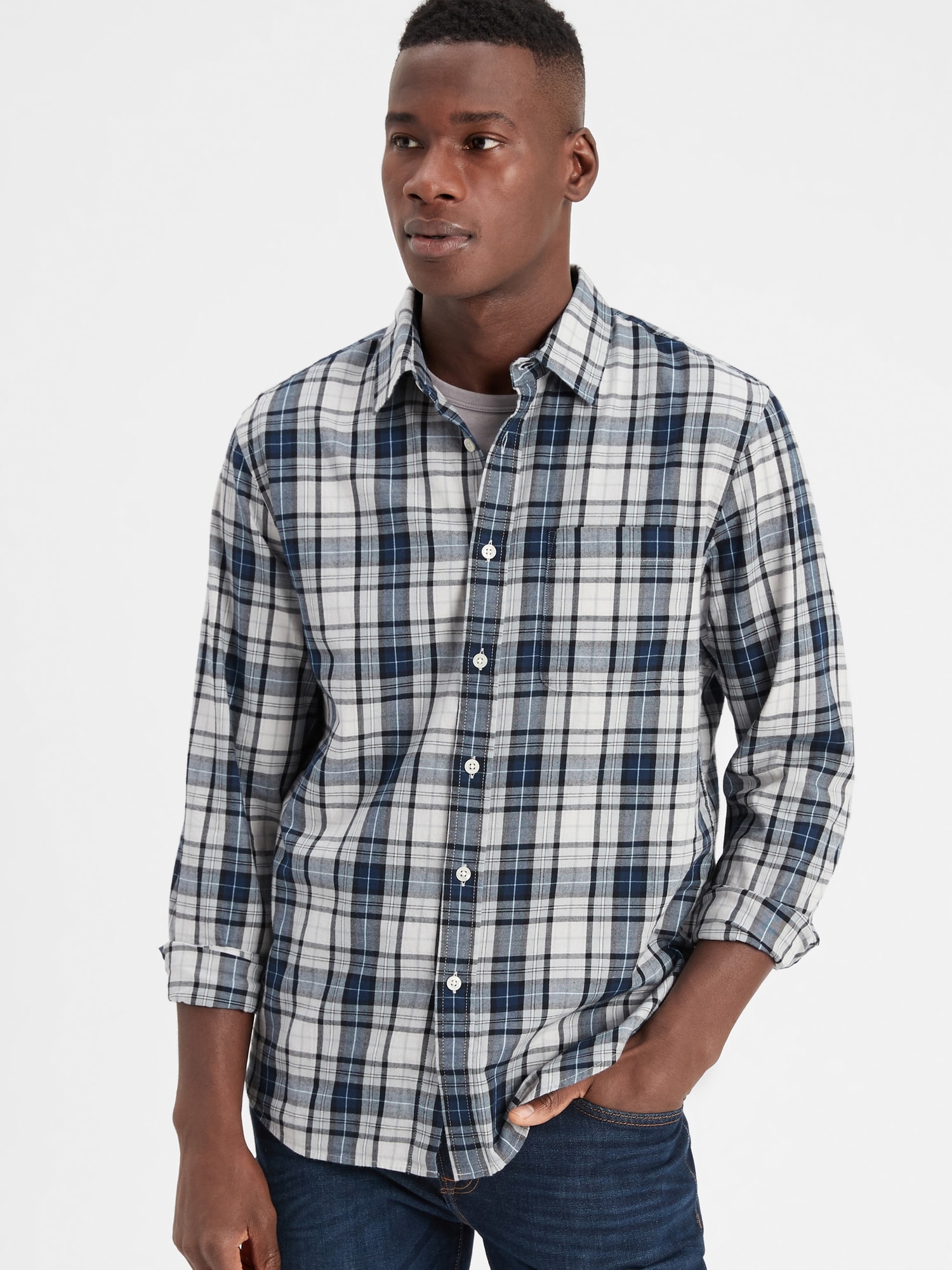 Slim-Fit Untucked Flannel Shirt | Banana Republic Factory