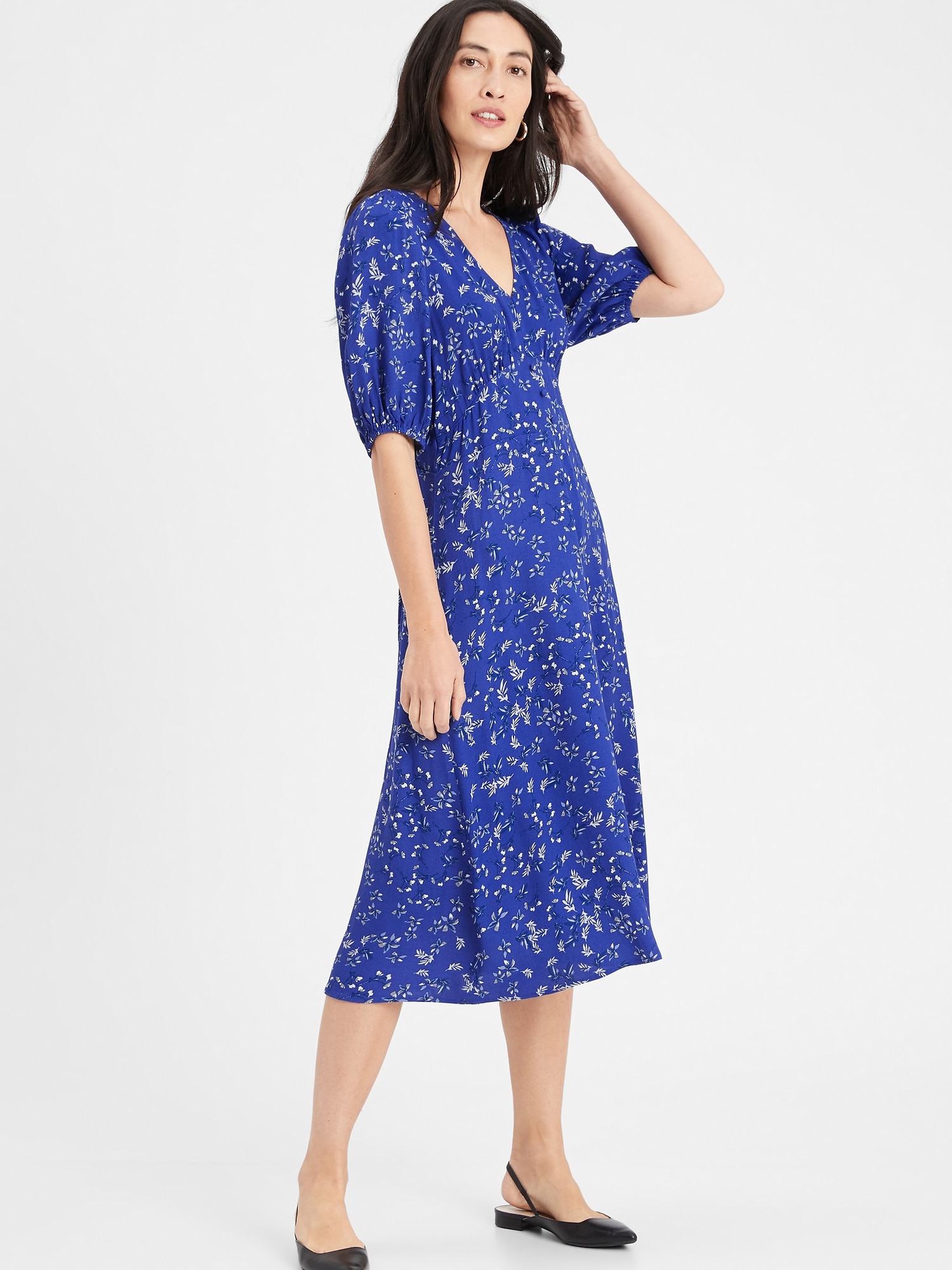 Petite Button Front Midi Dress | Banana Republic Factory