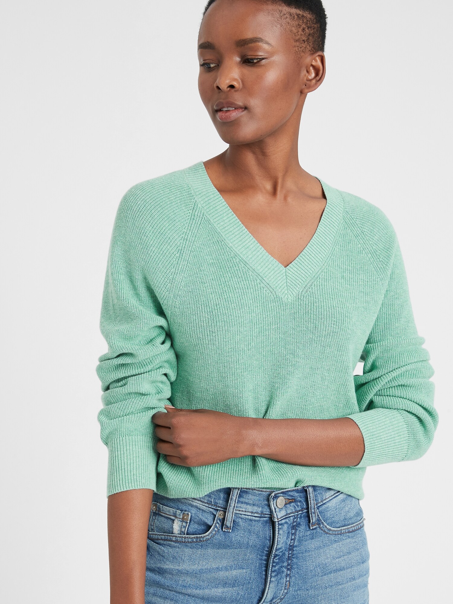 Petite Textured V-Neck Sweater