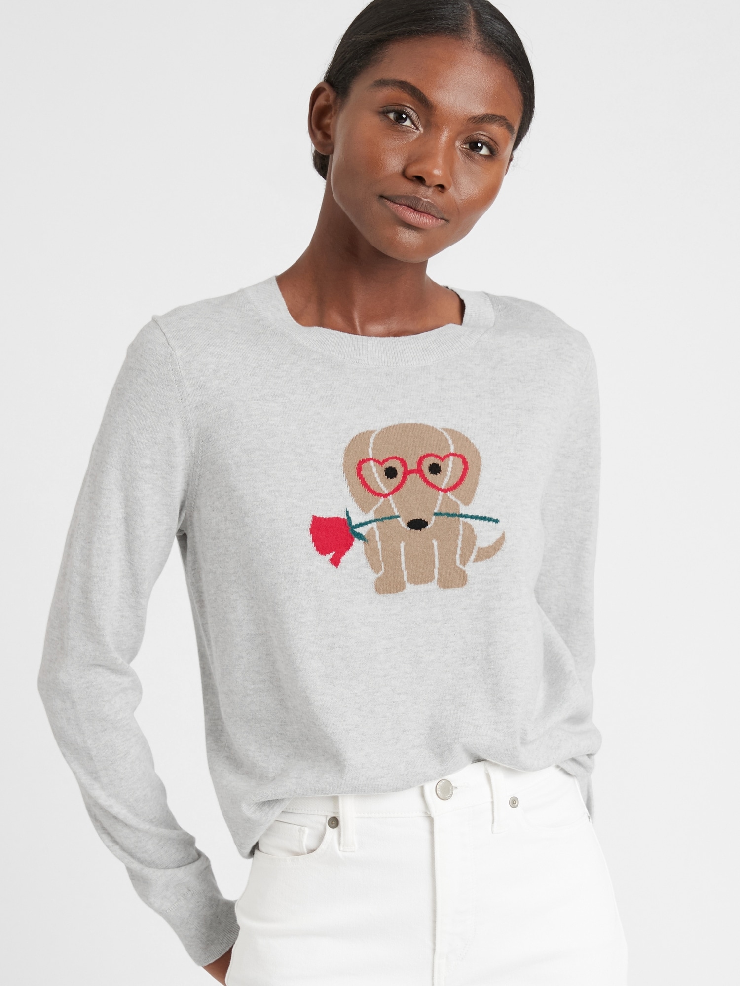 Dog Intarsia CrewNeck Sweater Banana Republic Factory