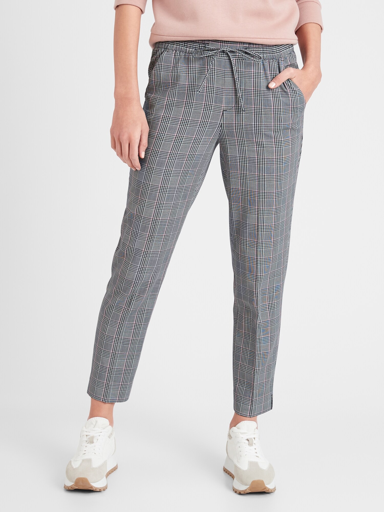 Hayden Tie Waist Recycled Plaid Pull-On Soft Ankle Pant