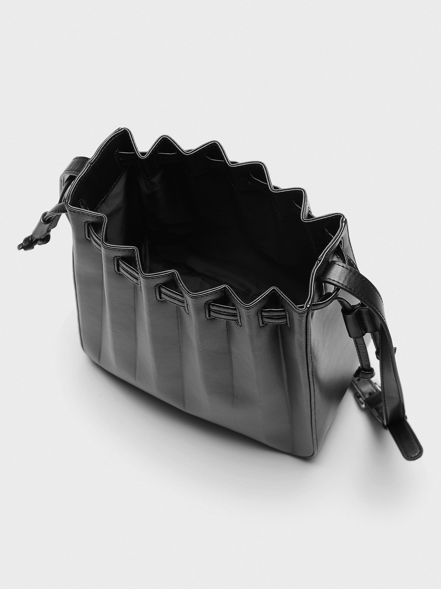 Vegan Leather Pleated Bucket Bag