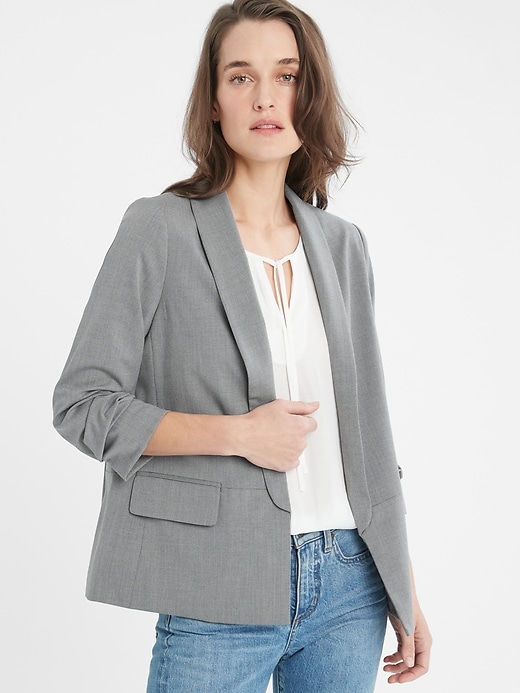 Light Grey Ruched-Sleeve Blazer | Banana Republic Factory