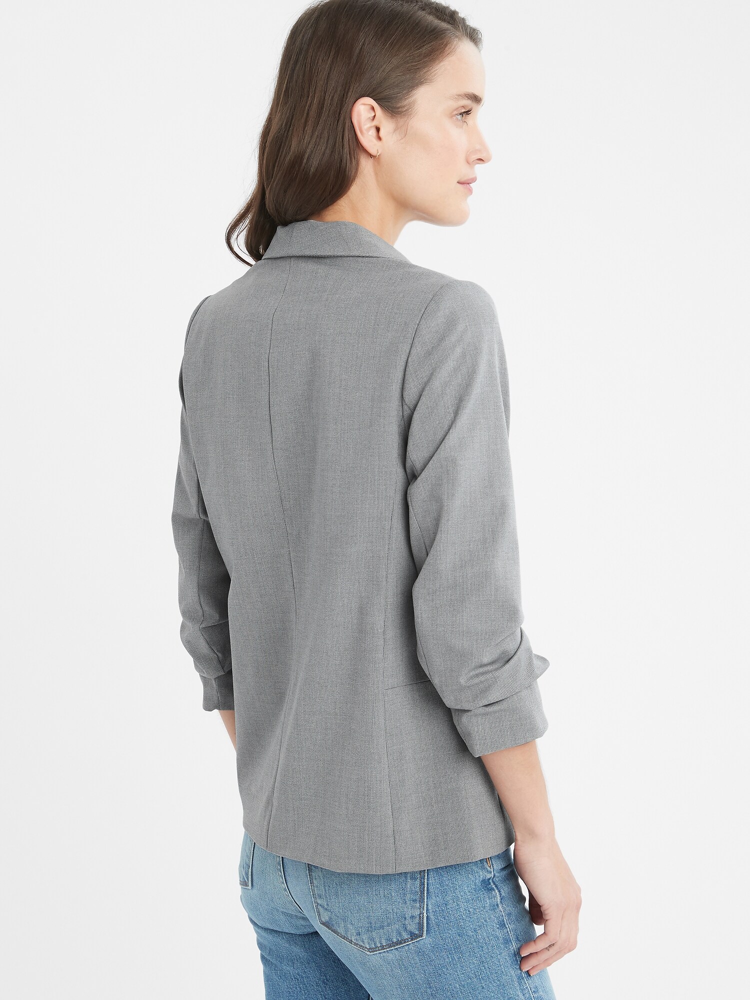 Light Grey Ruched-Sleeve Blazer