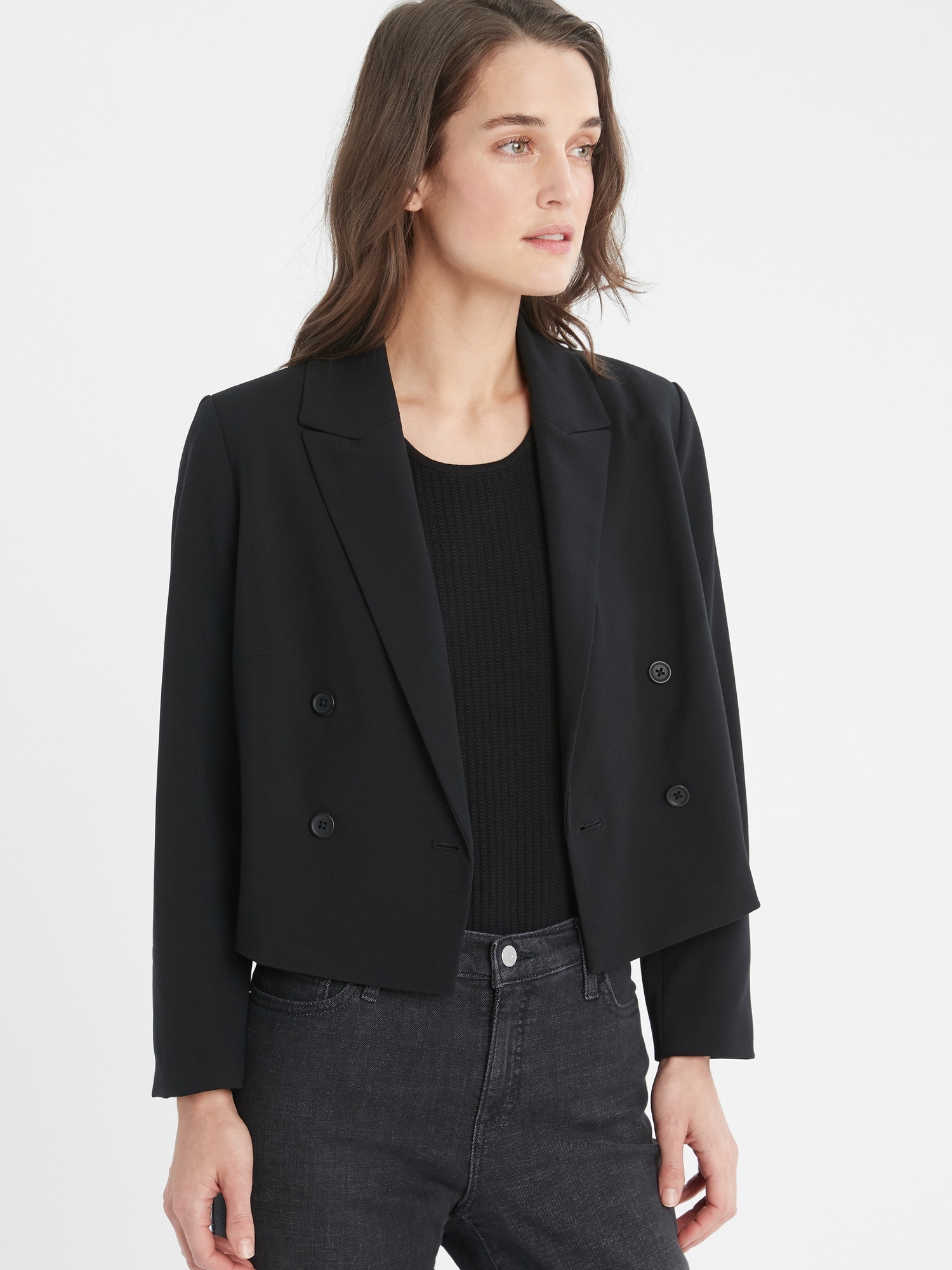 Petite Double-Breasted Cropped Blazer