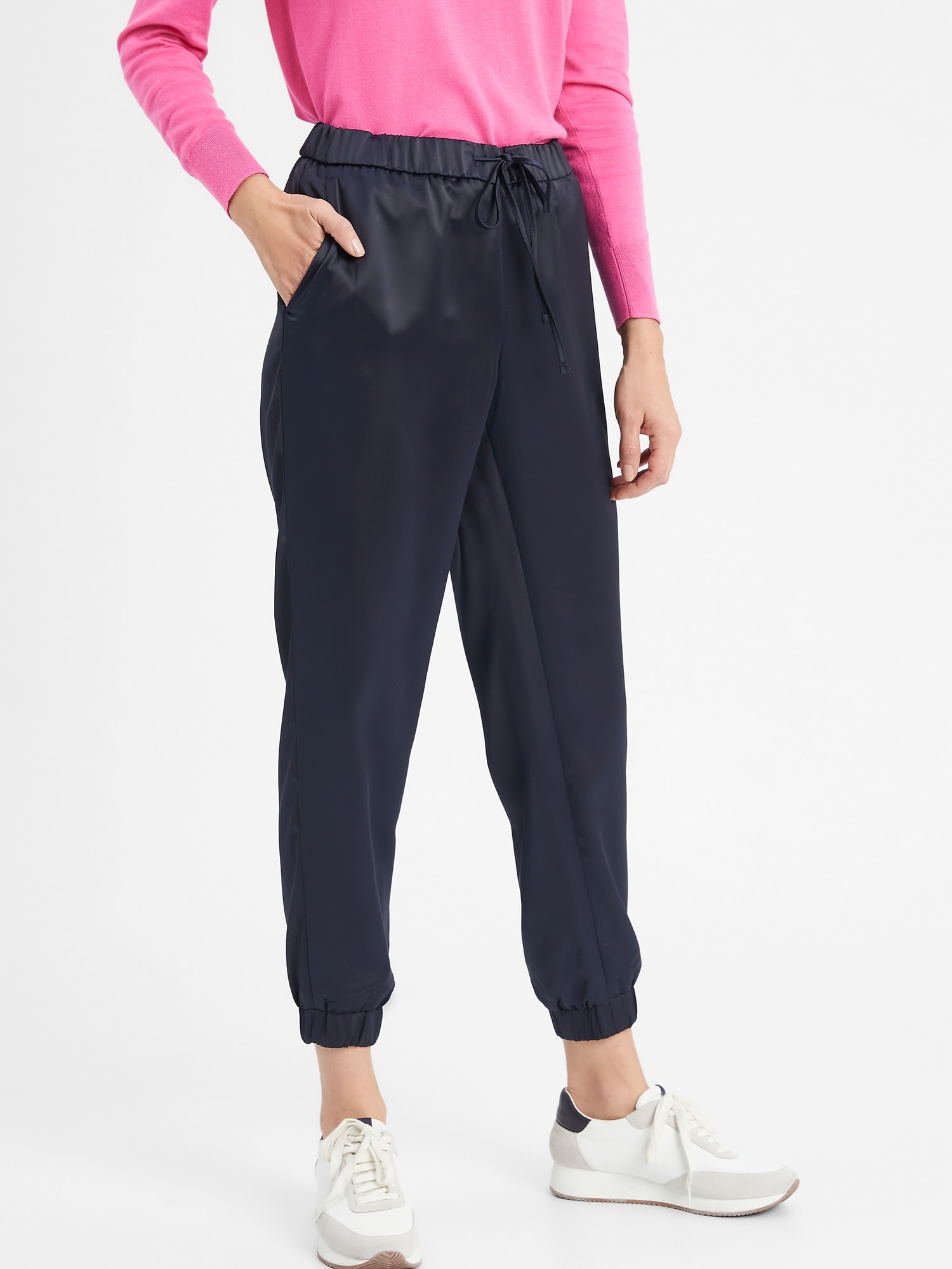 Satin Drawstring Pull-On Jogger Pant