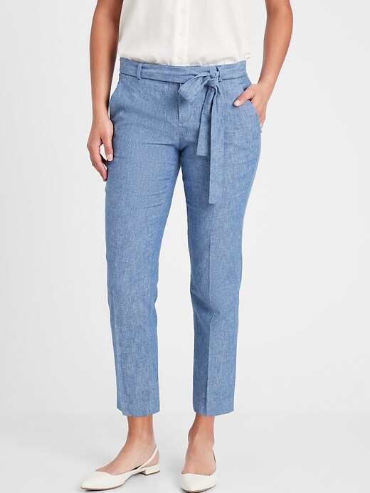 Image number 1 showing, Avery Tie-Waist Linen Blend Tailored Ankle Pant