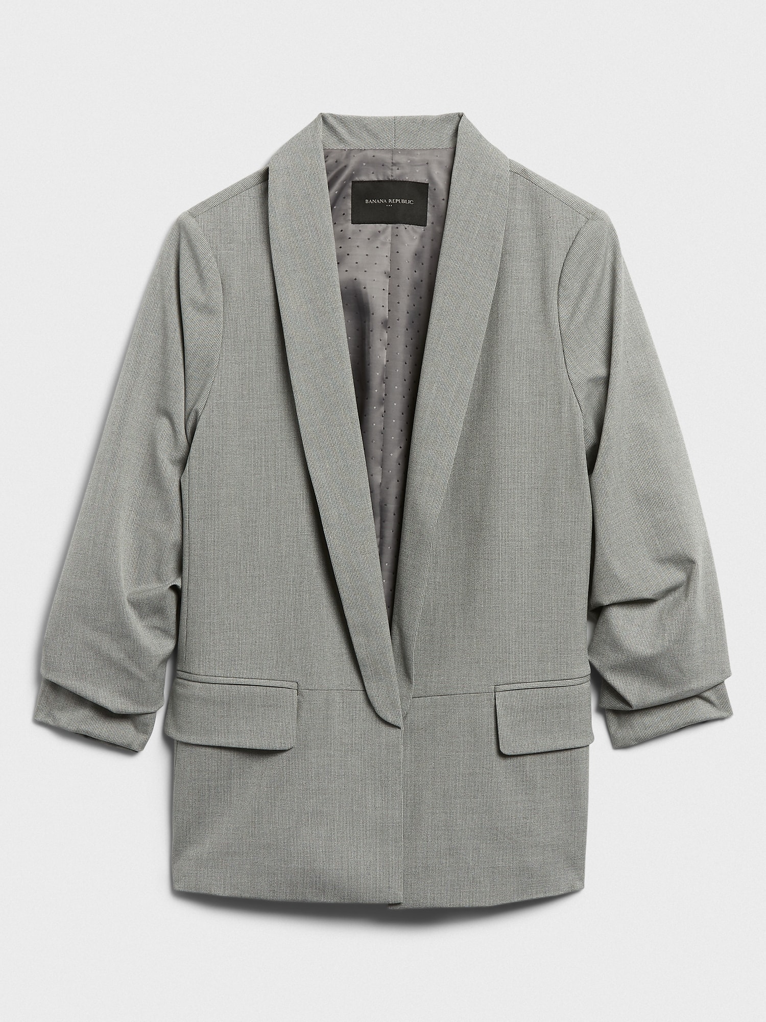 Light Grey Ruched-Sleeve Blazer