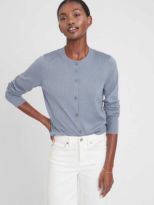 Petite Ribbed Crew Neck Cardigan