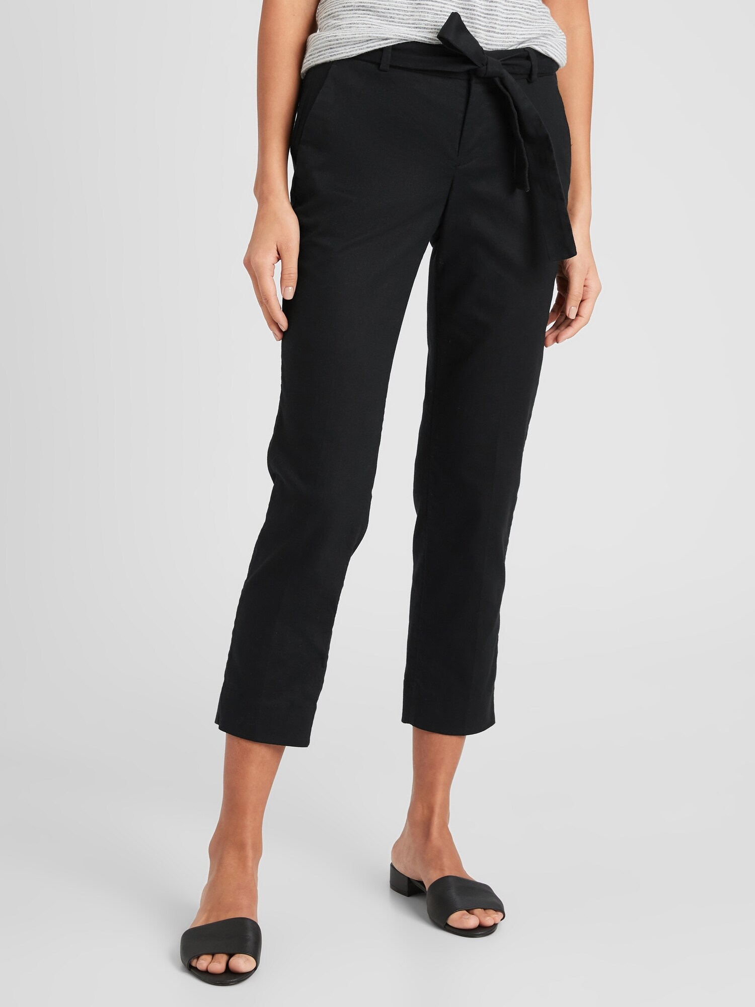 Avery Tie-Waist Linen Blend Tailored Ankle Pant