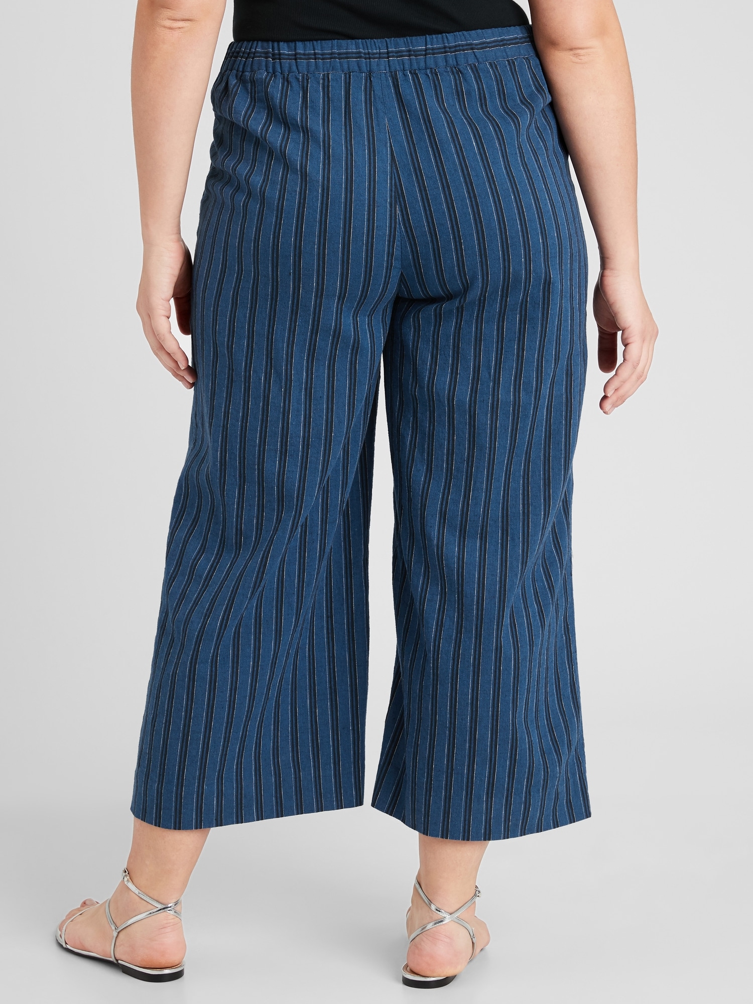 Rowan Striped Linen Blend Wide-Leg Crop Pant
