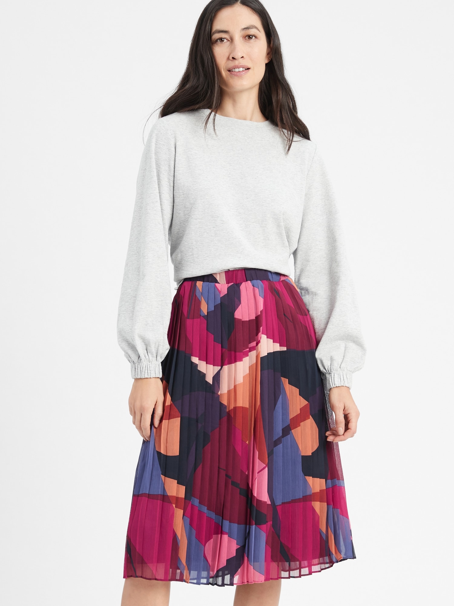 Pleated Crinkle Midi Skirt