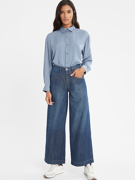 Petite High-Rise Dark Wash Wide-Leg Yoke Jean