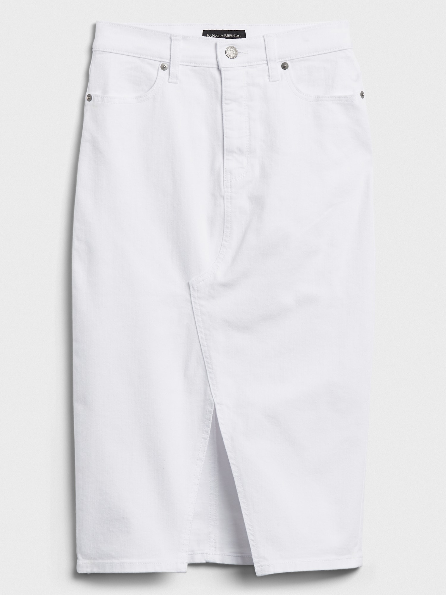 White Denim Split-Front Midi Skirt