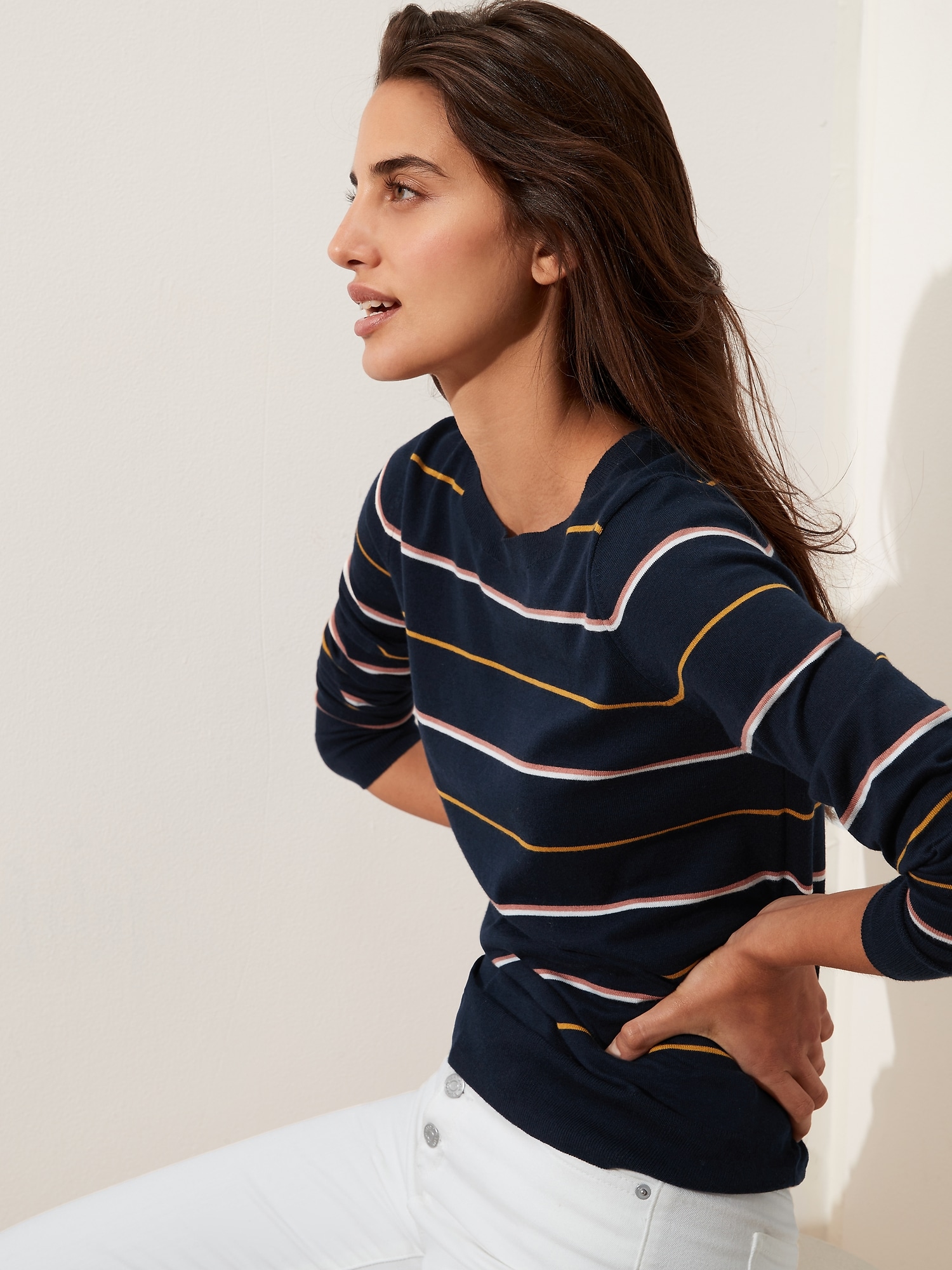 Forever Multi Striped Crew-Neck Sweater | Banana Republic Factory