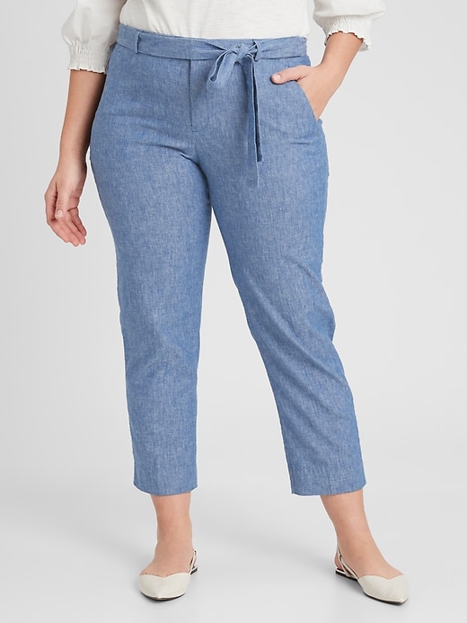 Image number 4 showing, Avery Tie-Waist Linen Blend Tailored Ankle Pant
