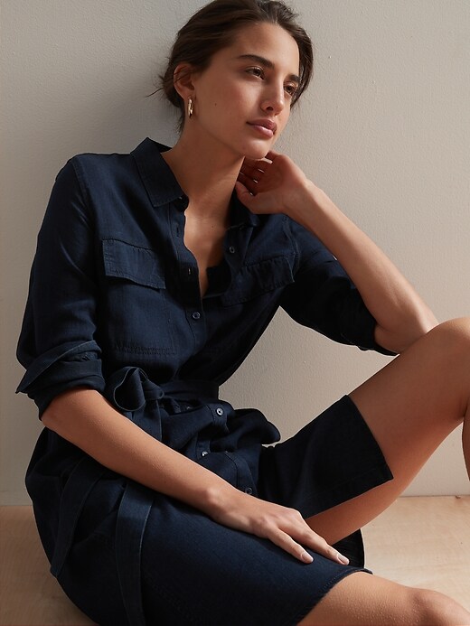 banana republic tencel shirt dress Banana Republic TENCEL Fit-and-Flare Shirt Dress,Dark Denim SIZE 6 #326353 E822