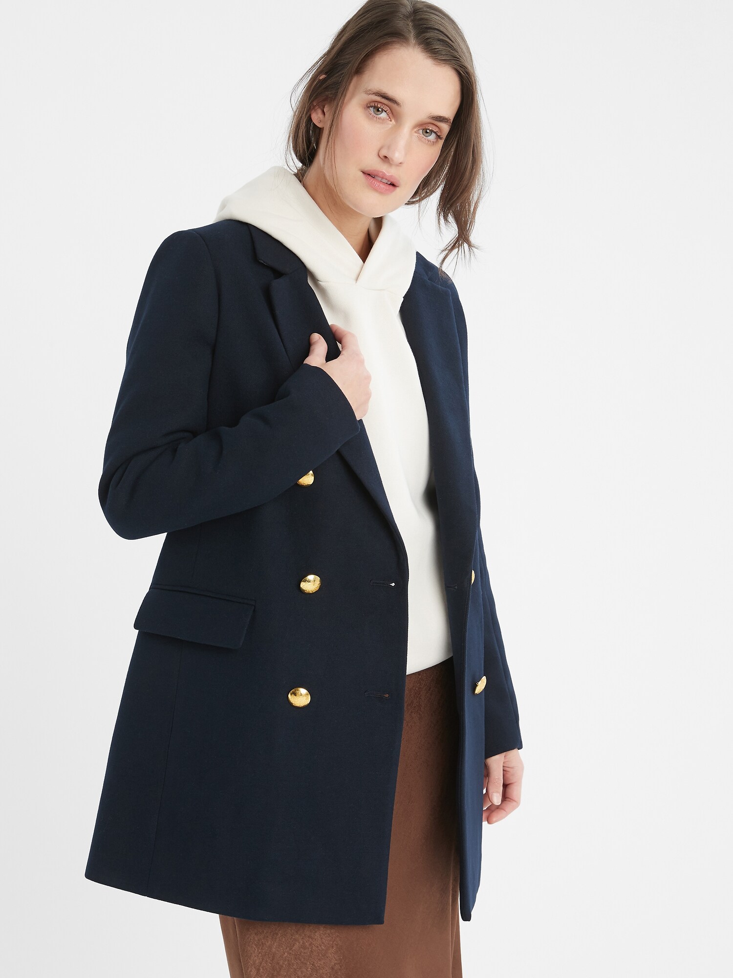 Petite Double-Breasted Military Coat