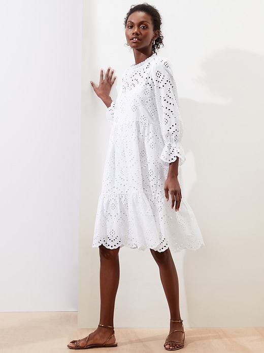 White eyelet fit shop and flare dress