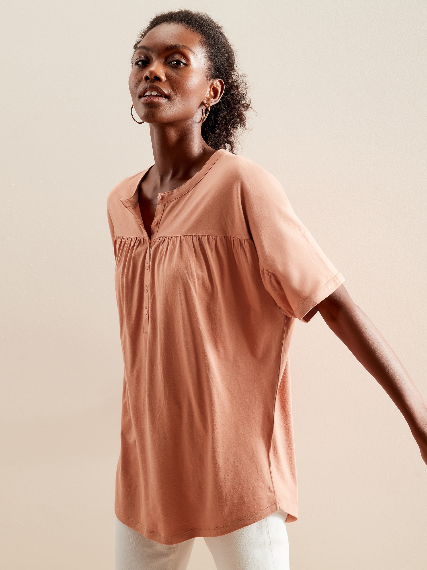 Yoked Knit Henley Top Banana Republic Factory