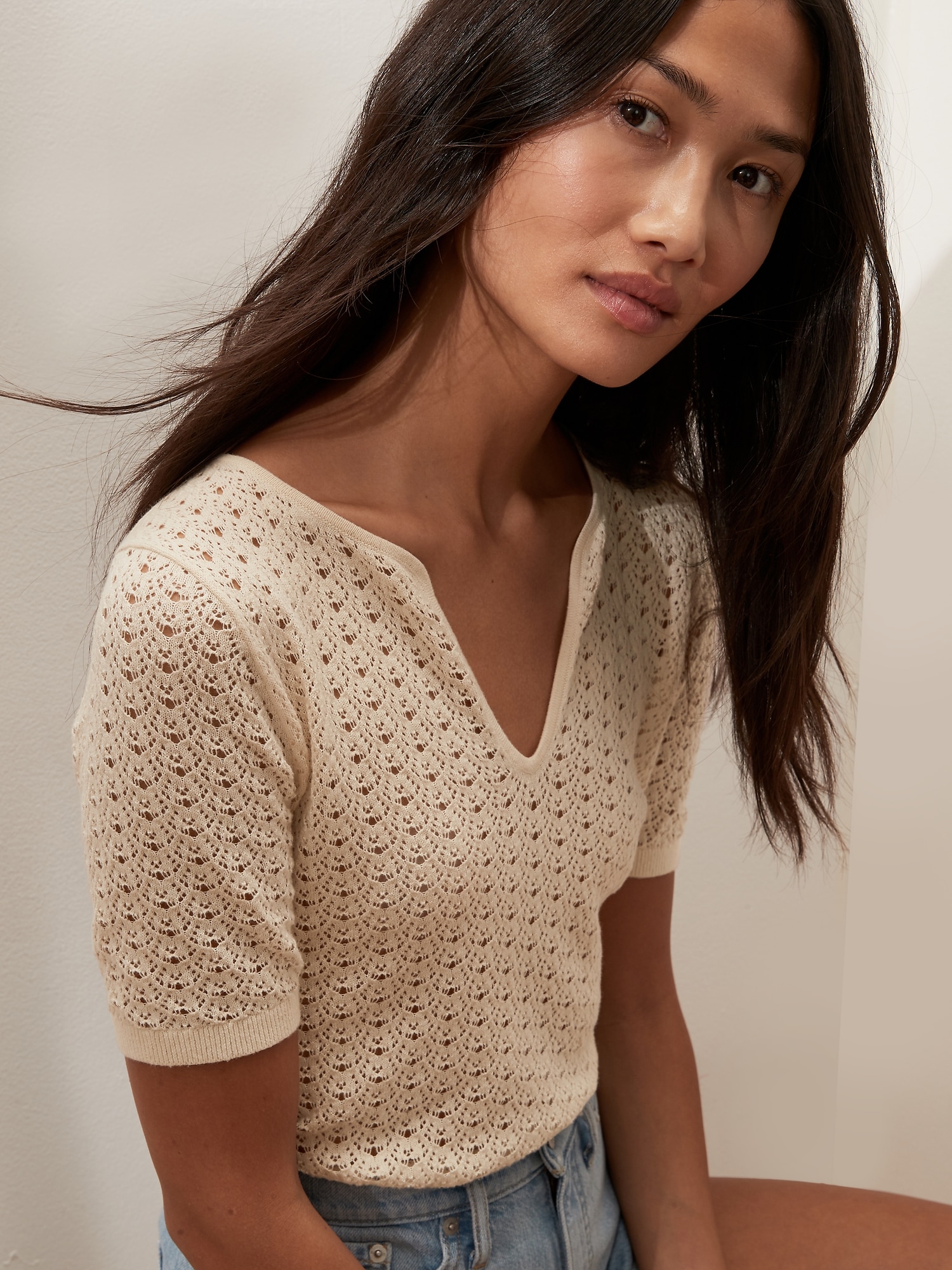 Made with Organically Grown Cotton Pointelle Sweater