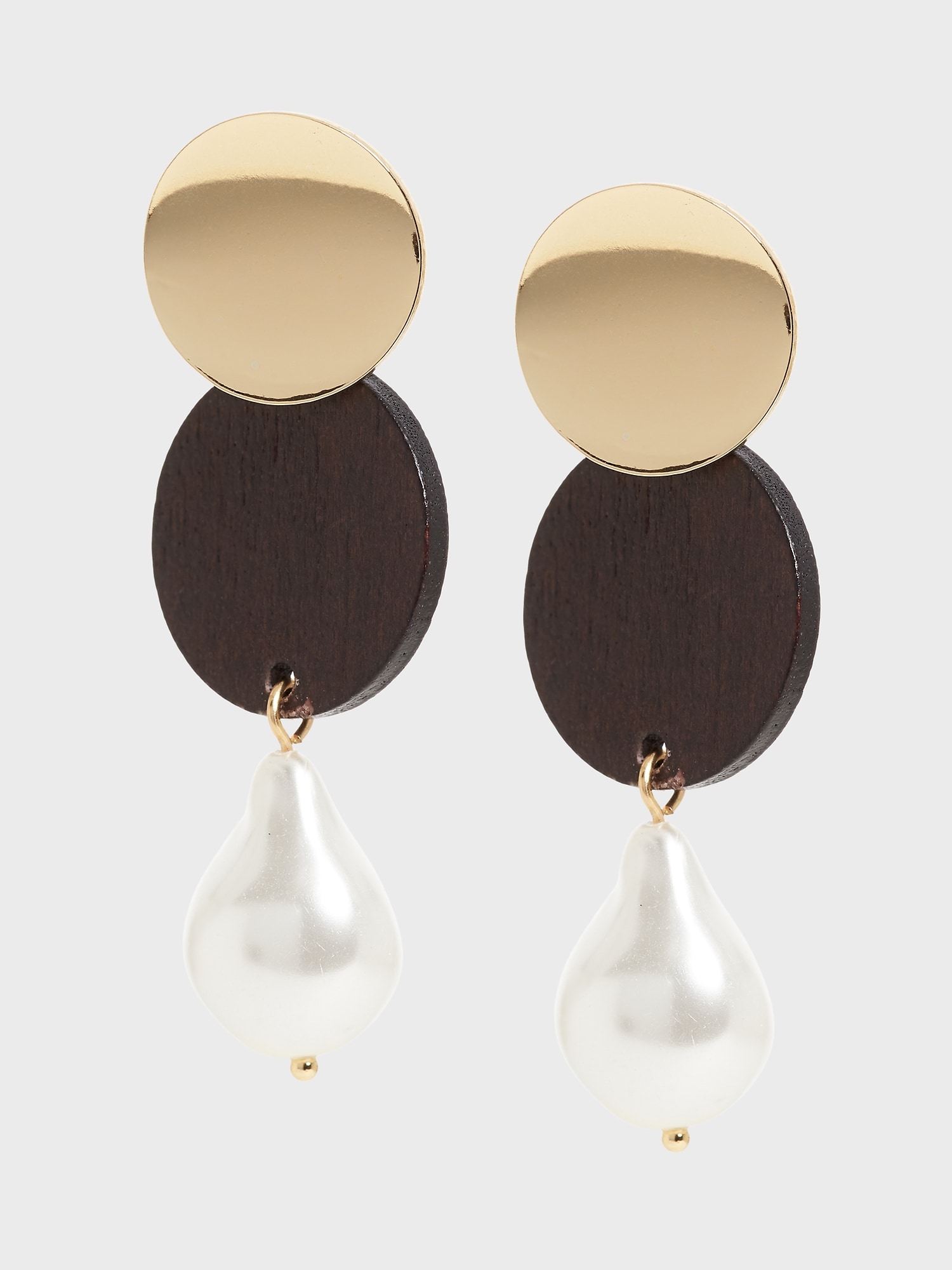 Wood Pearl Disc Earrings