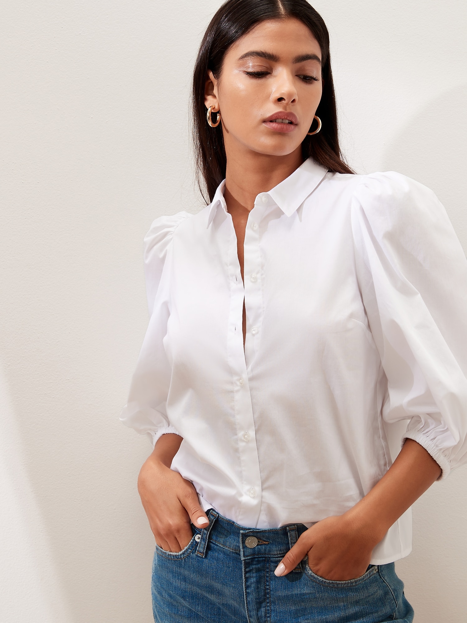 Organic Puff Sleeve Button Down Shirt | Banana Republic Factory