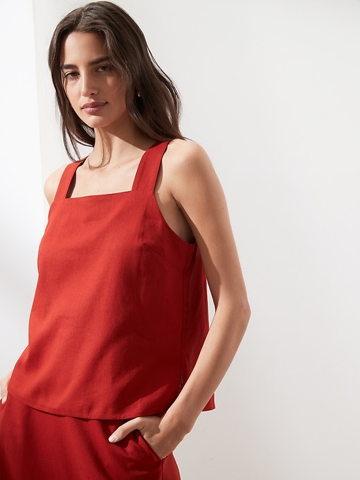 トップス CaBaN SQUARE TANK 39022102013 Linen-Blend Boxy Topstitch Tank | Banana Republic Factory