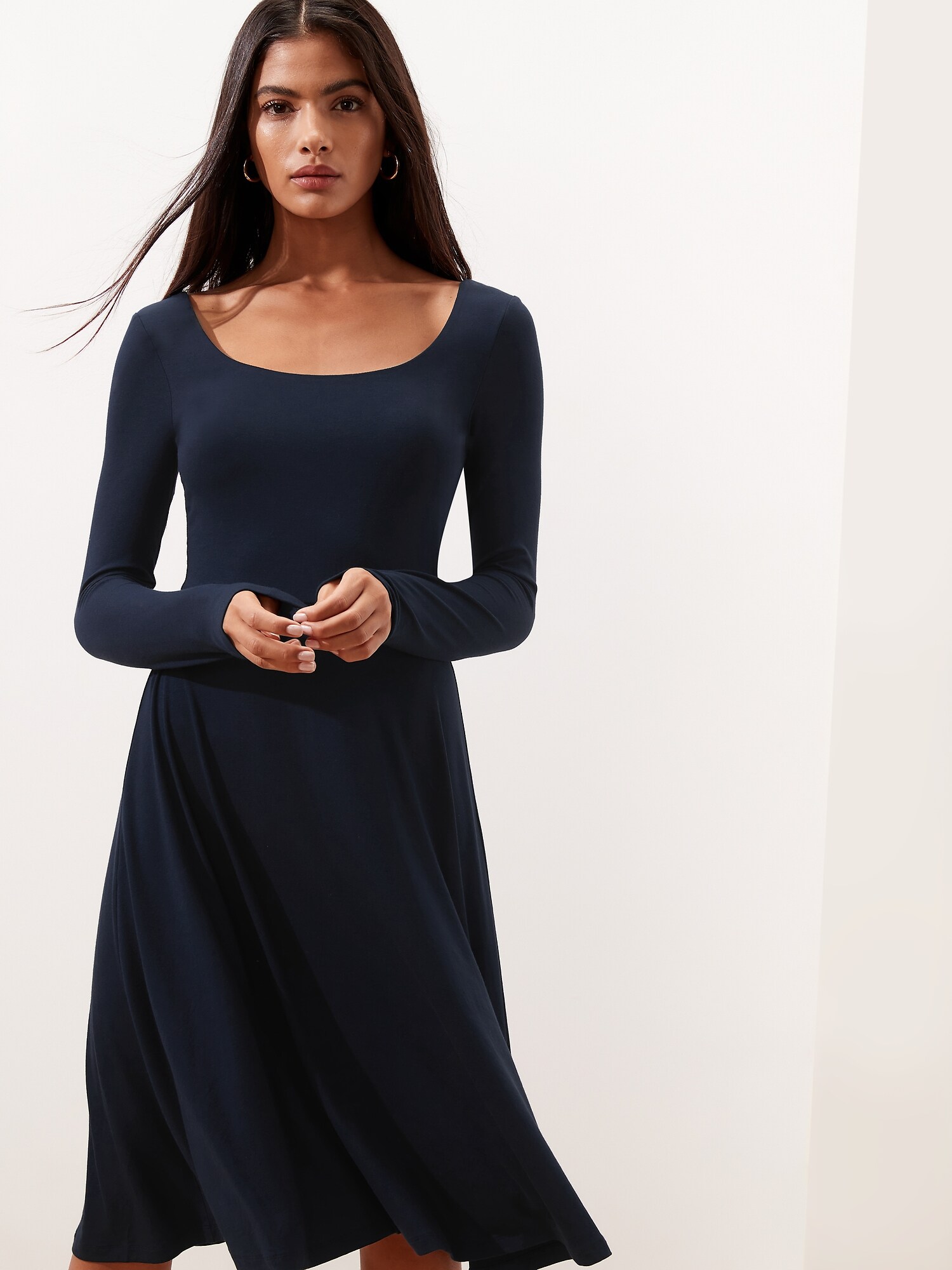 Knit Scoop-Neck Fit-and-Flare Dress