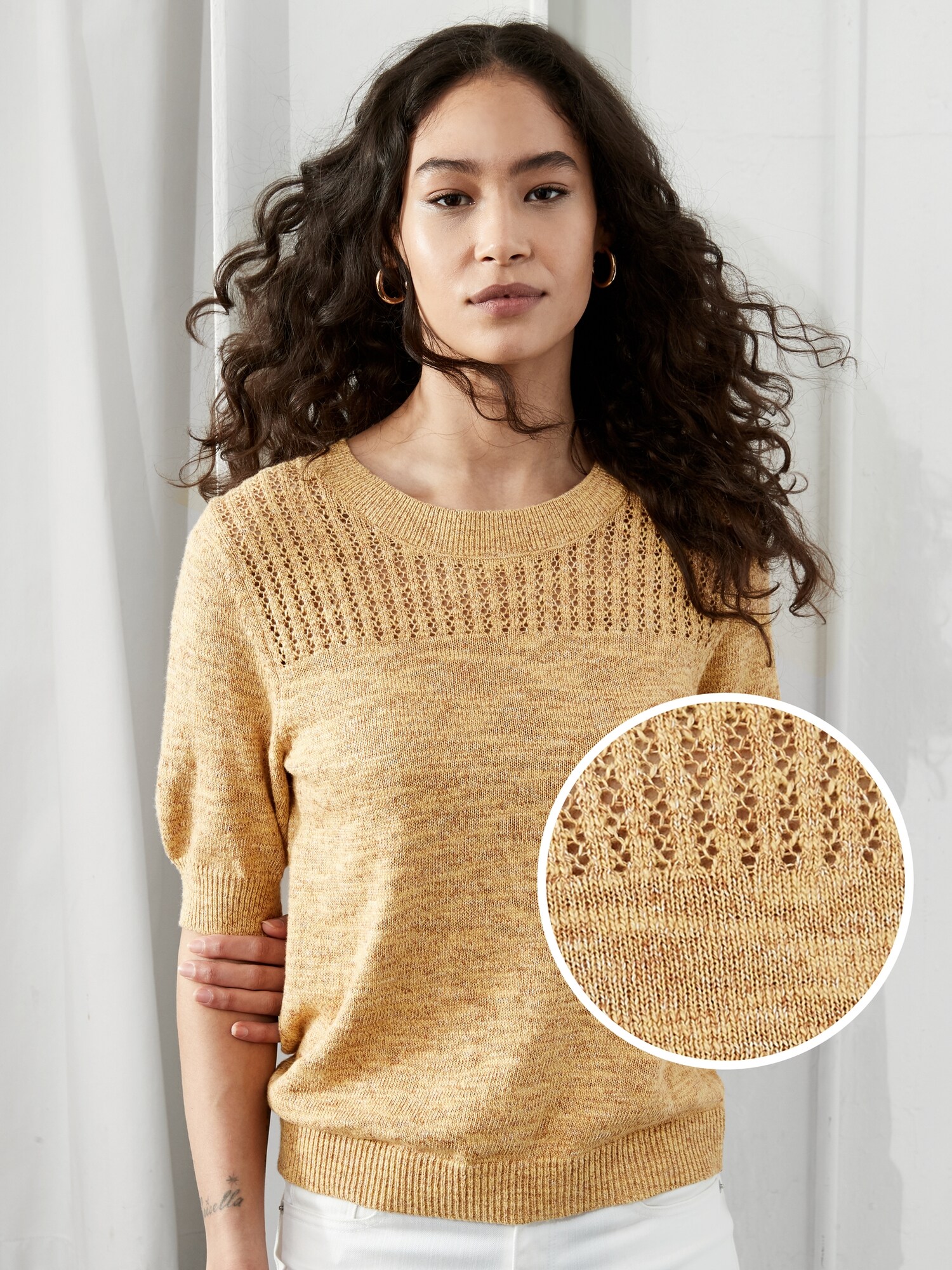 Short-Sleeve Marled Sweater