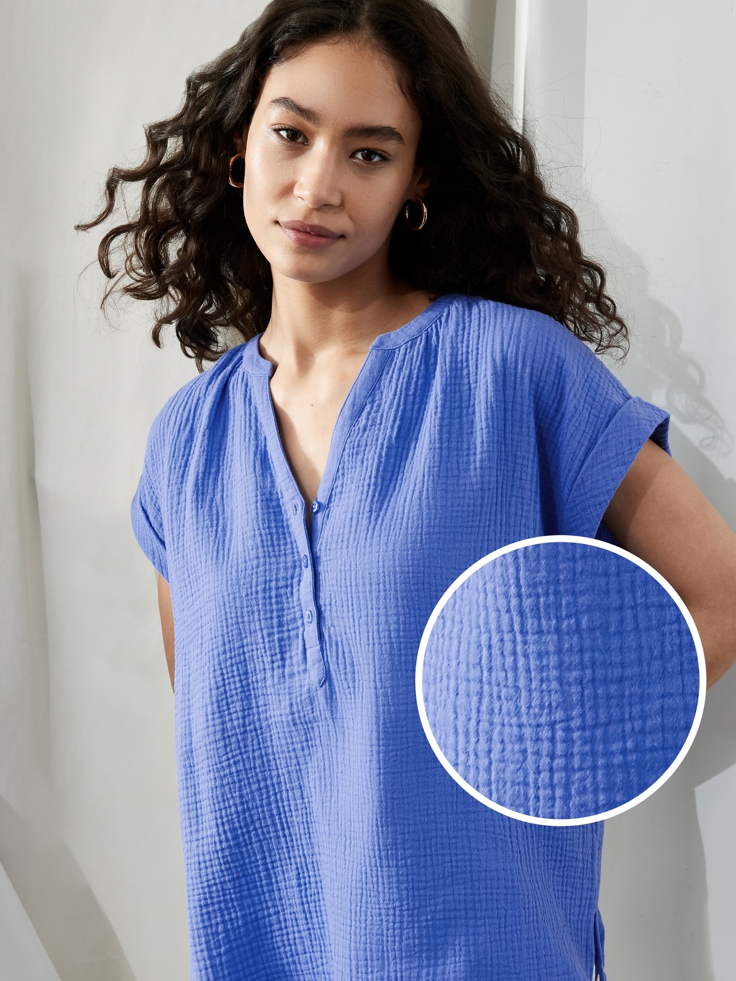Gauze Button-Front Tee