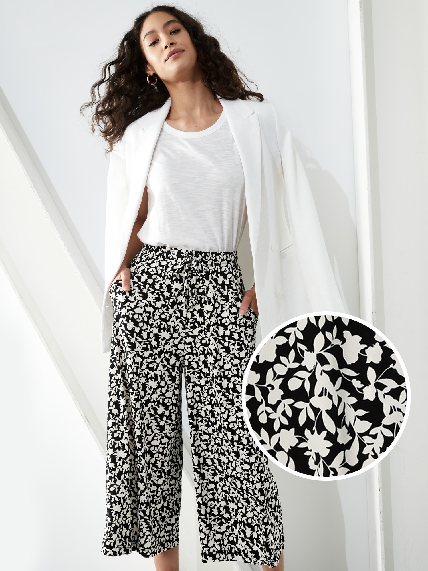 Printed Tie-Waist Knit Culotte Pant | Banana Republic Factory