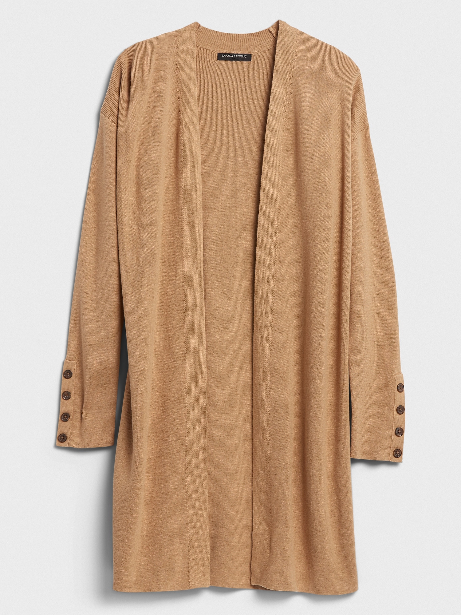 Long Ribbed Open-Front Cardigan