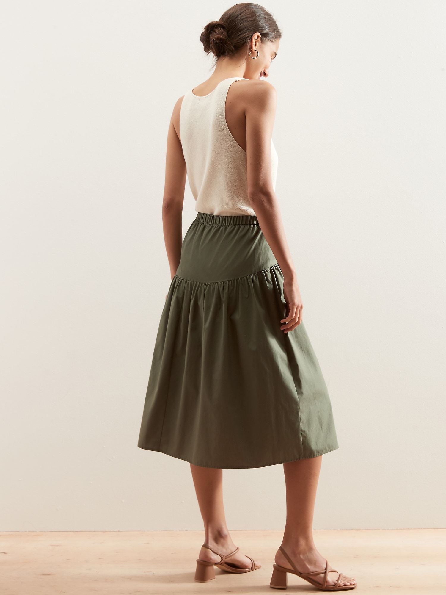 Drop Waist Made with Organically Grown Cotton Midi Skirt