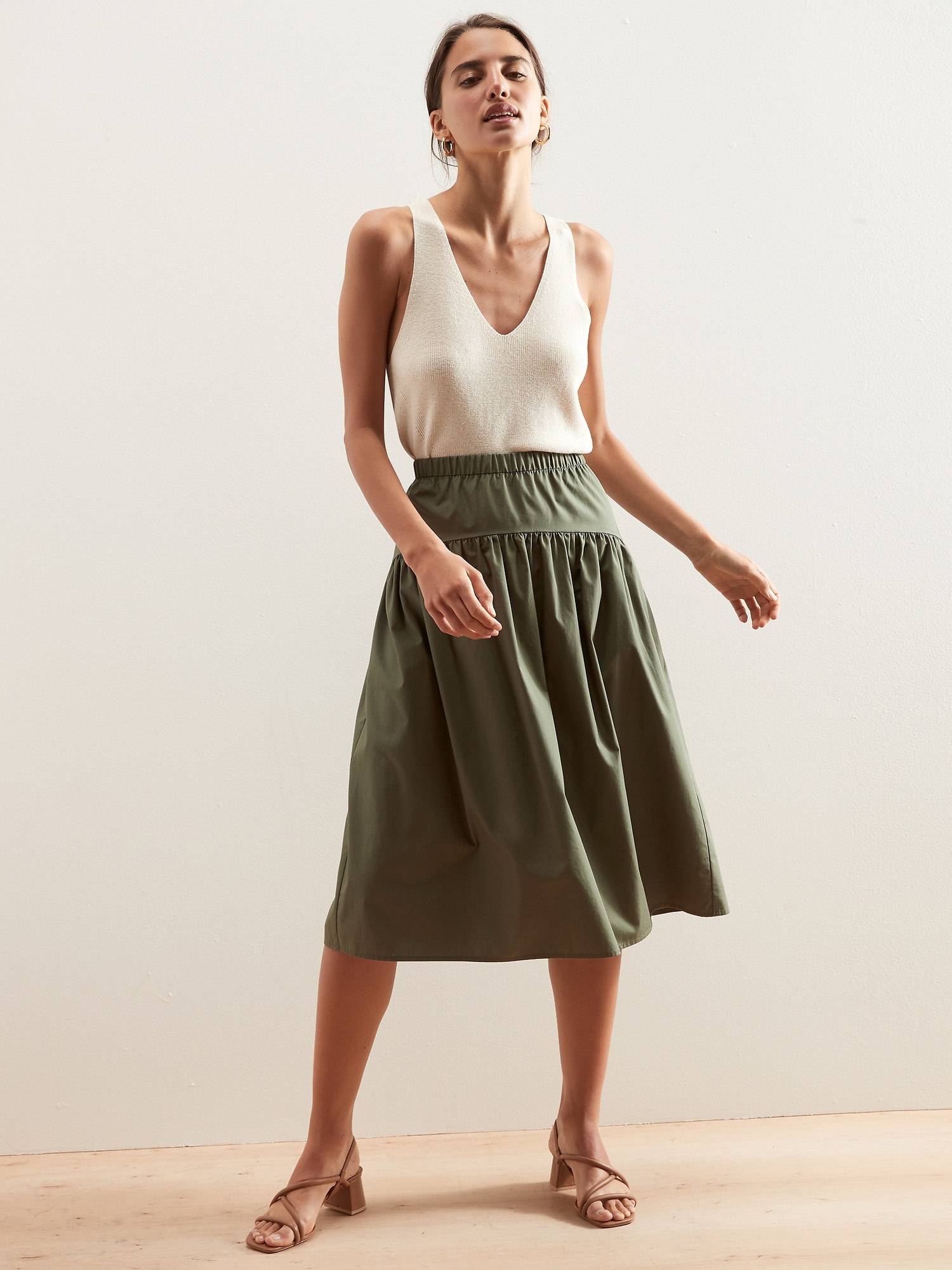 Drop Waist Made with Organically Grown Cotton Midi Skirt