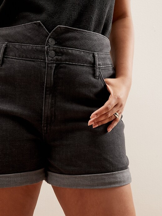 Image number 6 showing, High-Rise Pieced Pull-On Denim Short - 4 inch inseam
