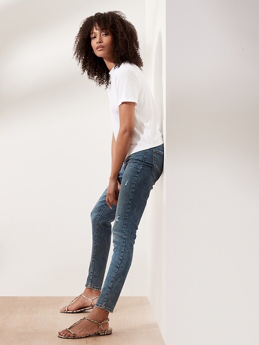 Petite High-Rise Soft Touch Medium Wash Destructed Skinny Jean