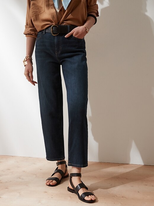 Image number 3 showing, High-Rise Dark Wash Straight Jean