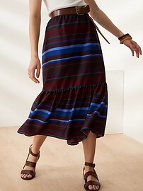 Striped Flounce-Hem Midi Skirt