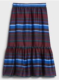Striped Flounce-Hem Midi Skirt