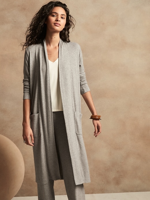 Petite Soft Knit Open Front Long Cardigan Banana Republic Factory